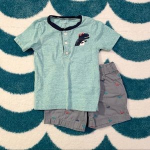 Carter’s Dino Tee and Shorts Set (Aqua/Grey) Size 2T